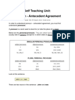 Self Teaching Unit: Pronoun - Antecedent Agreement