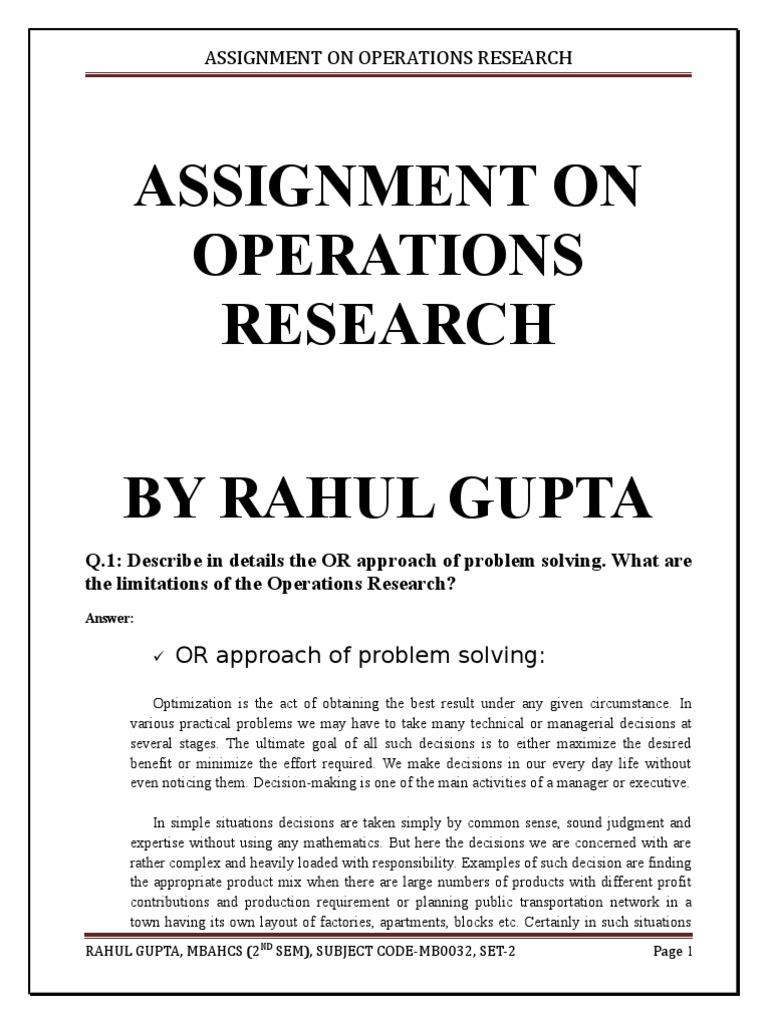 Operations Research: Concepts and Limitations | PDF | Linear ...