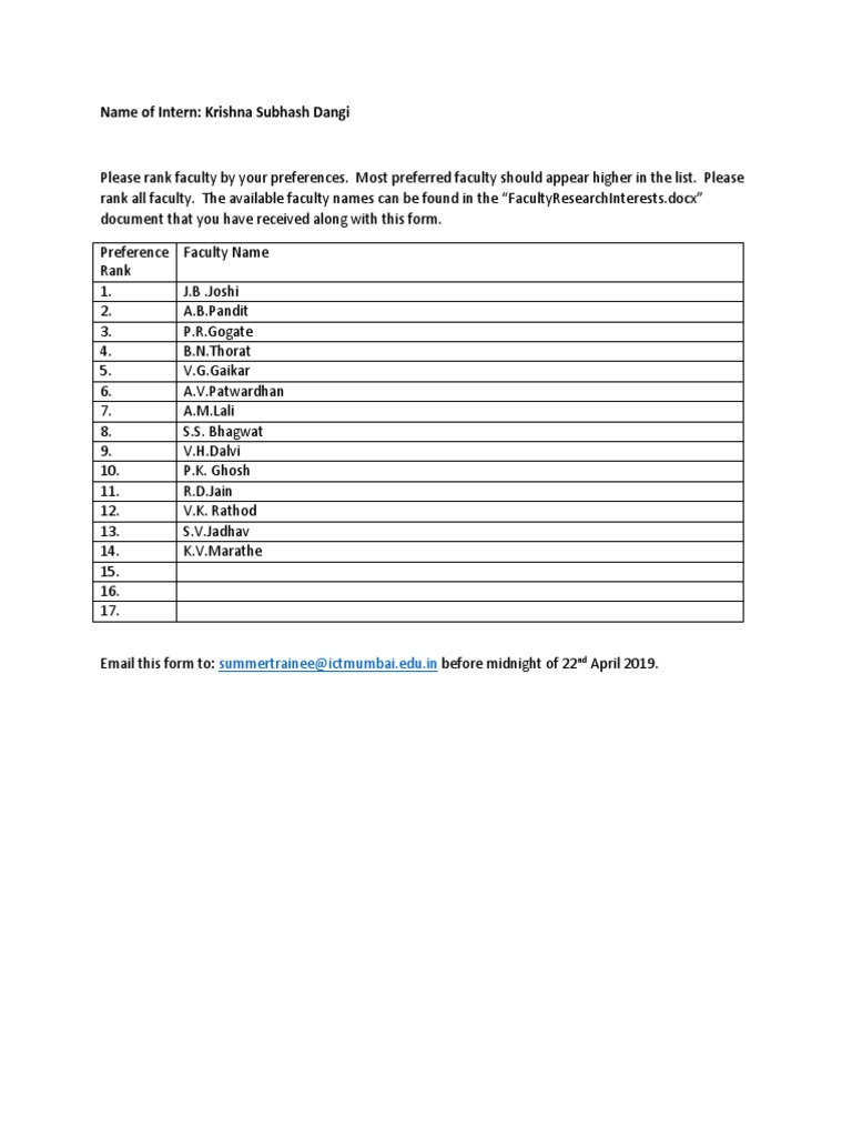 0 FacultyPreferenceSheet | PDF | Career & Growth | Sports & Recreation