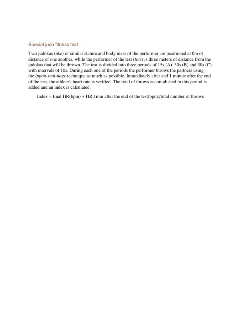 Special Judo Fitness Test | PDF | Judo | Heart Rate