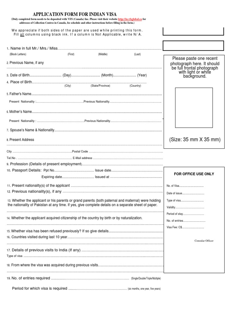 Visa Application Form Travel Visa Passport