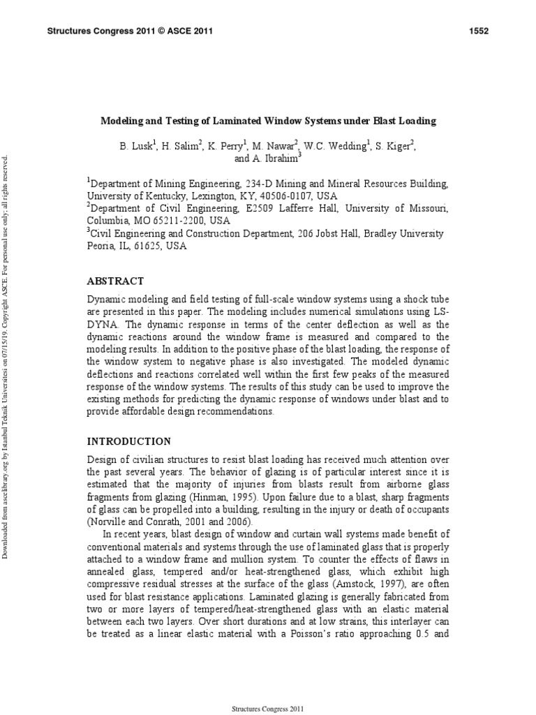 Modeling and Testing of Laminated Window Systems Under Blast Loading ...