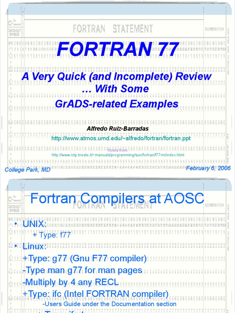 Fortran 77 Quick Reference Guide | PDF | Subroutine | Array Data Structure