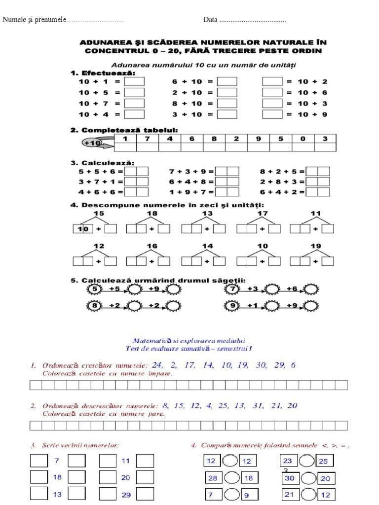 Fisa Exercitii Recapitulare Mate Cls 1