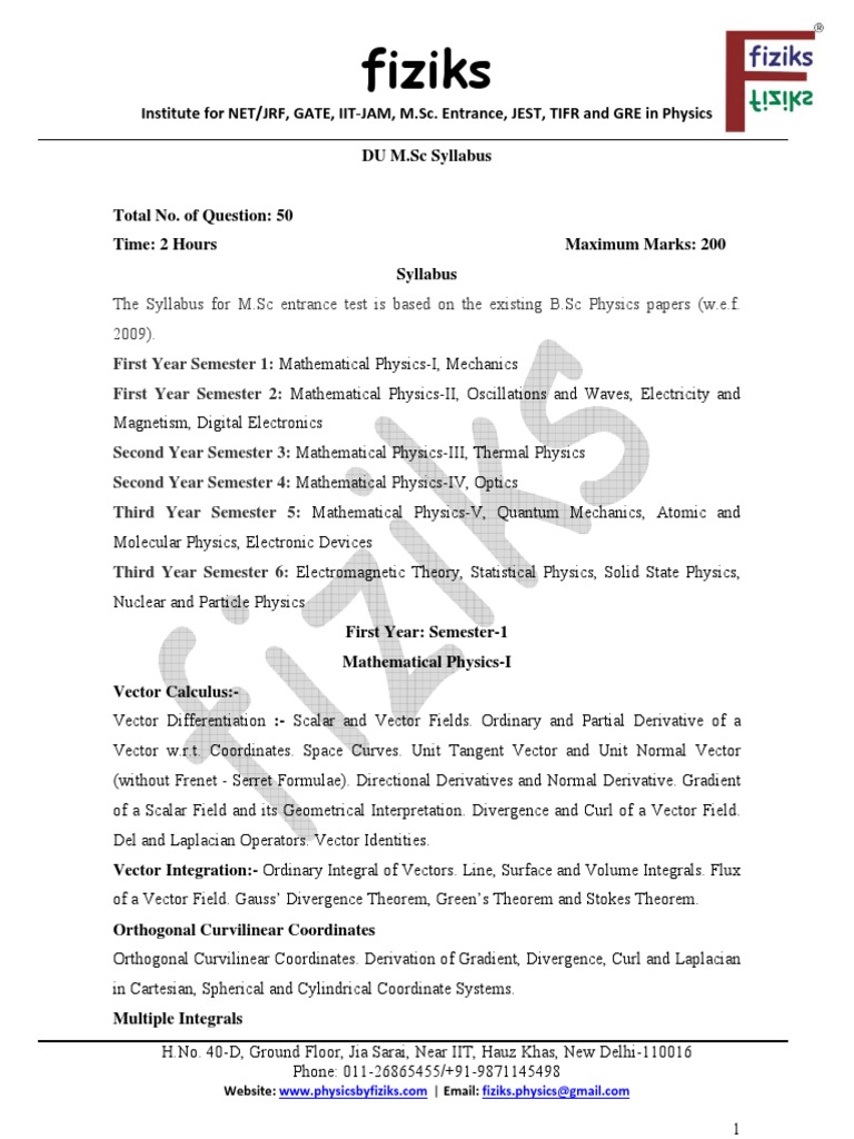 Du M Sc Entrance Syllabus Pdf Pdf Matrix Mathematics Entropy