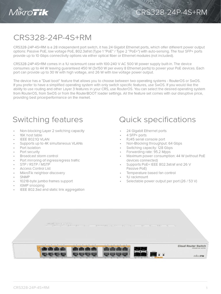 MikroTik CRS328-24P-4S+RM Overview | PDF | Network Switch | Ethernet