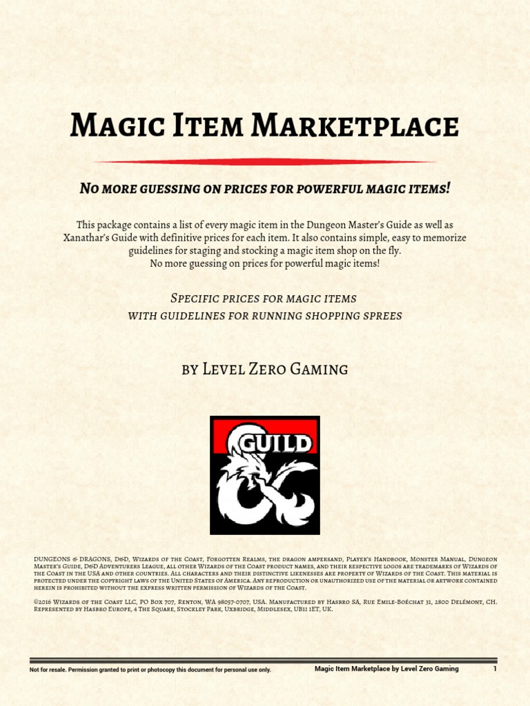 Magic Item Market Definitive Prices For Magic Items PDF Dungeons