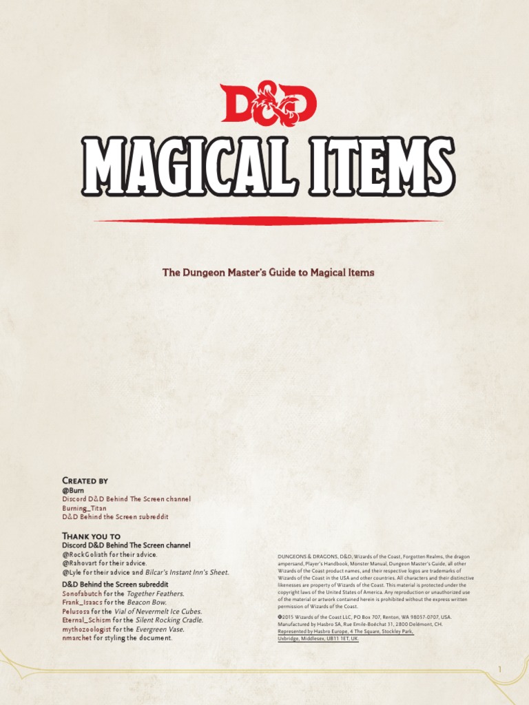 DnDBehindTheScreen - Dungeon Master's Guide To Magical Items V 1.1 ...
