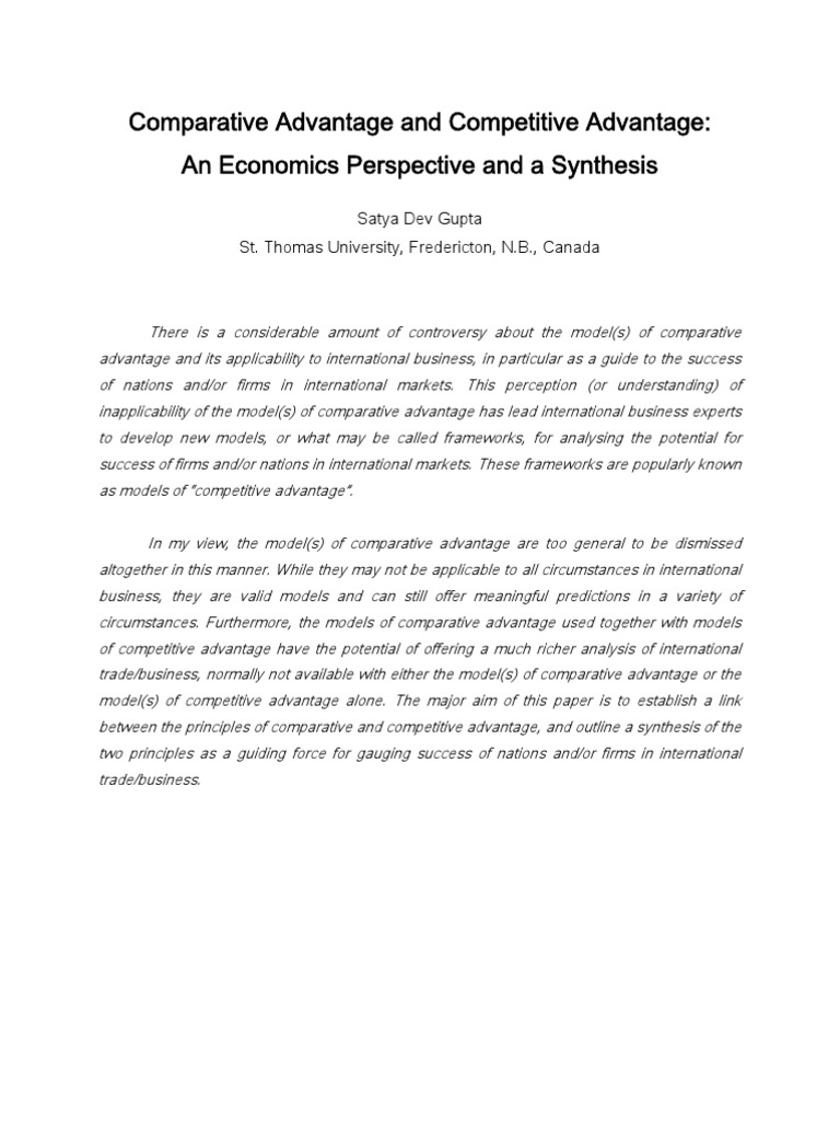 Comparative Vs Competitive Advantage Pdf Comparative Advantage
