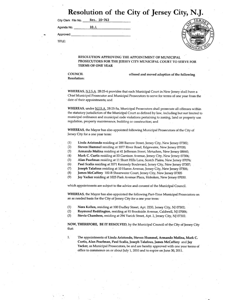 Jersey City Prosecutor Appointments 2010 | PDF | New Jersey | Judiciaries