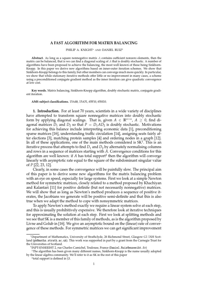 A Fast Algorithm For Matrix Balancing: Abstract | PDF | Matrix ...
