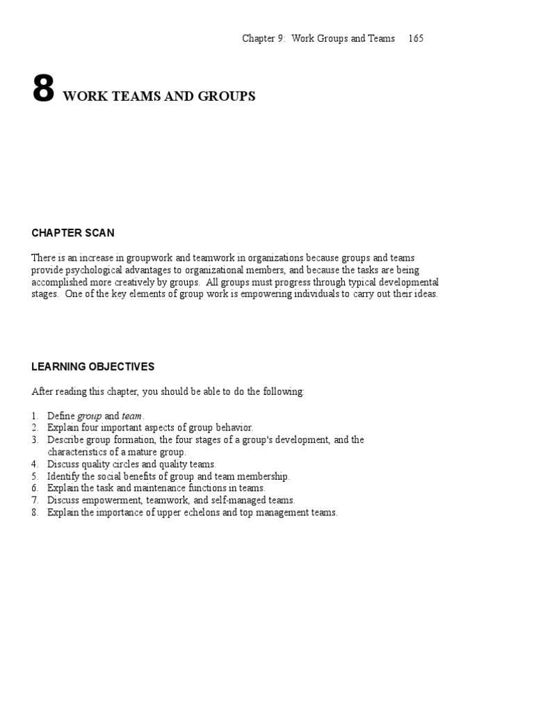 Work Teams and Groups: Chapter Scan | PDF | Empowerment | Group ...