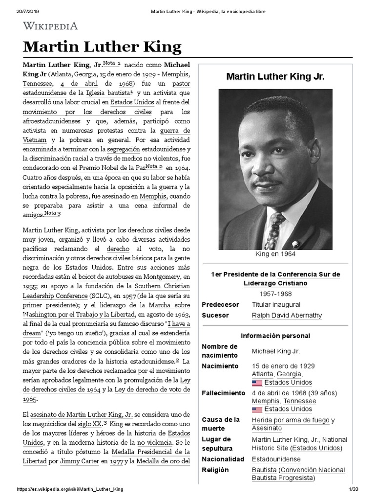 Martin Luther King Wikipedia, La Enciclopedia Libre PDF Martin