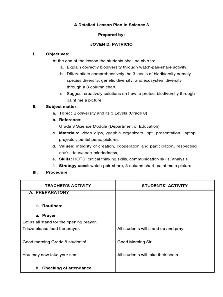 Lesson Plan. Biodiversity | PDF | Biodiversity | Species