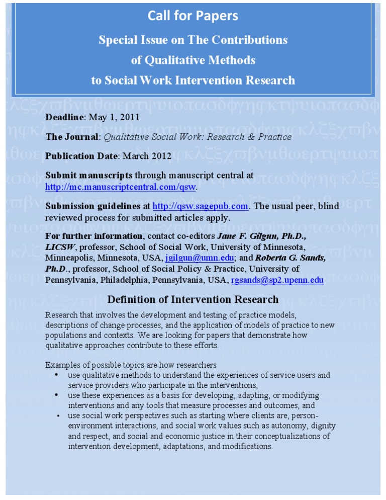 Call For Papers: Special Issue On The Contributions of Qualitative ...