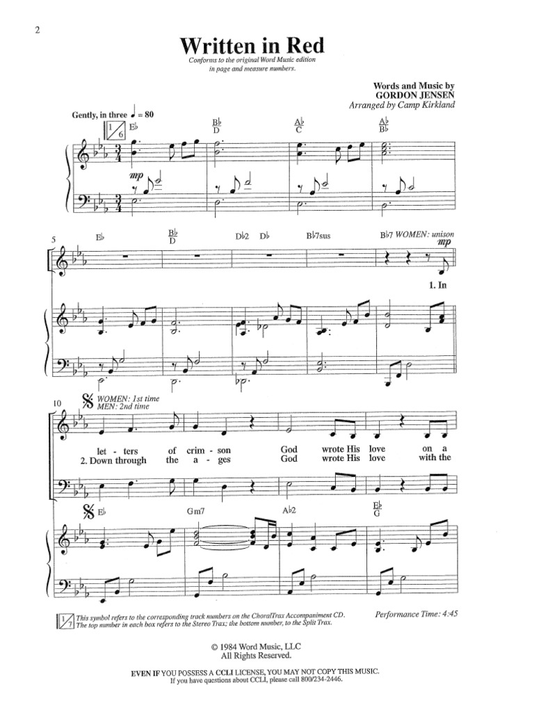 PDF Written in Red (Choral) | PDF