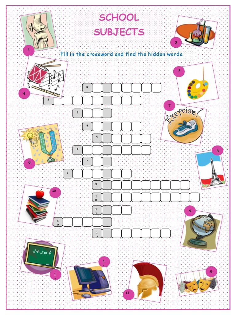School subjects crossword puzzle crosswords icebreakers oneonone activities  tests w 52926 | pdf