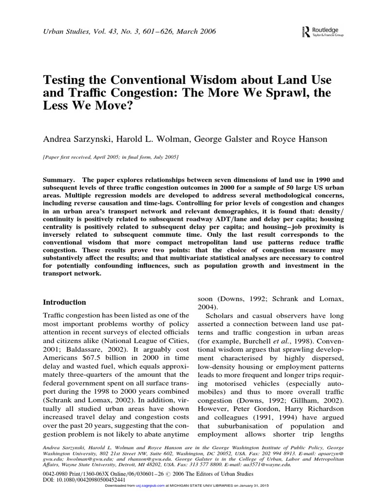 Land Use Patterns and Traffic Congestion | PDF | Traffic Congestion ...