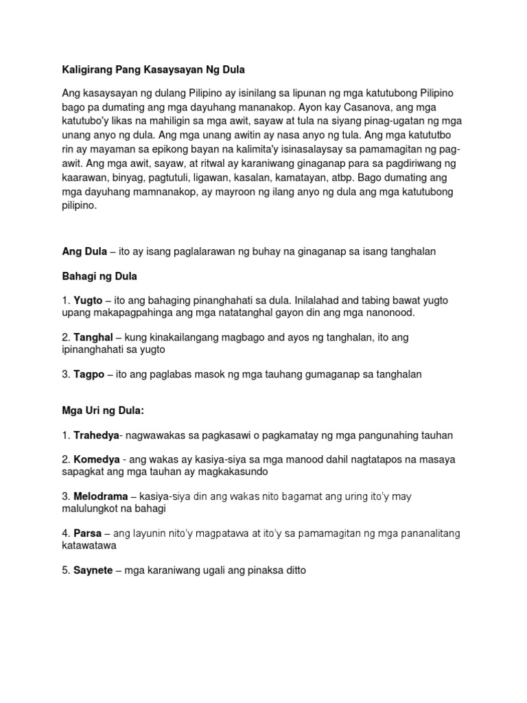 Kaligirang Pang Kasaysayan NG Dula | PDF