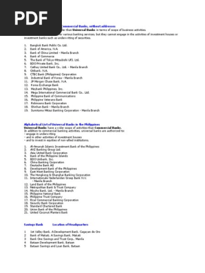 Alphabetical Listing Of 19 Commercial Banks Makati