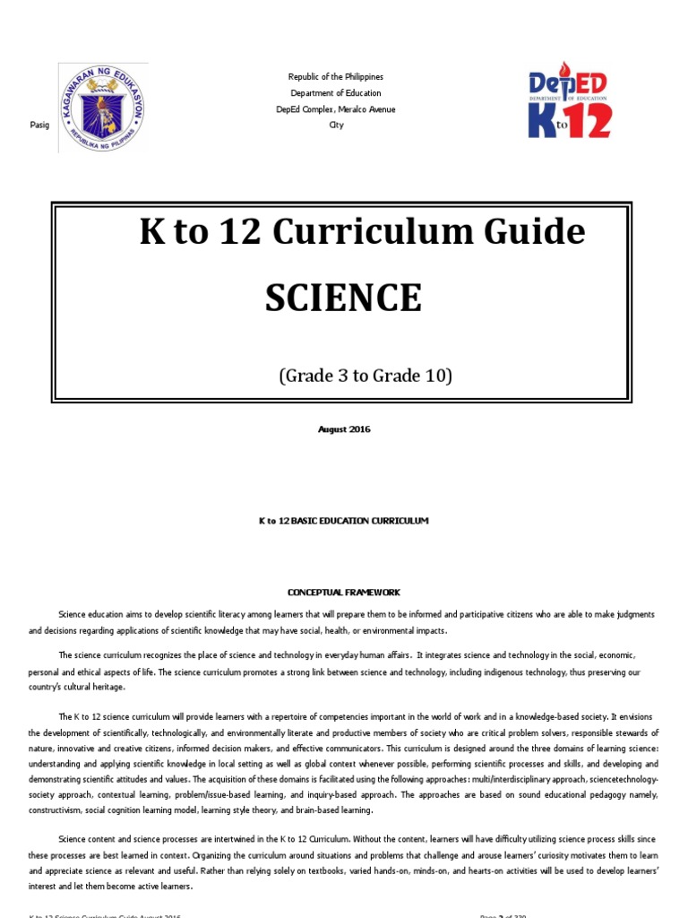 K to 12 Science Curriculum Guide 2016 | PDF | Chemical Bond | Reproduction