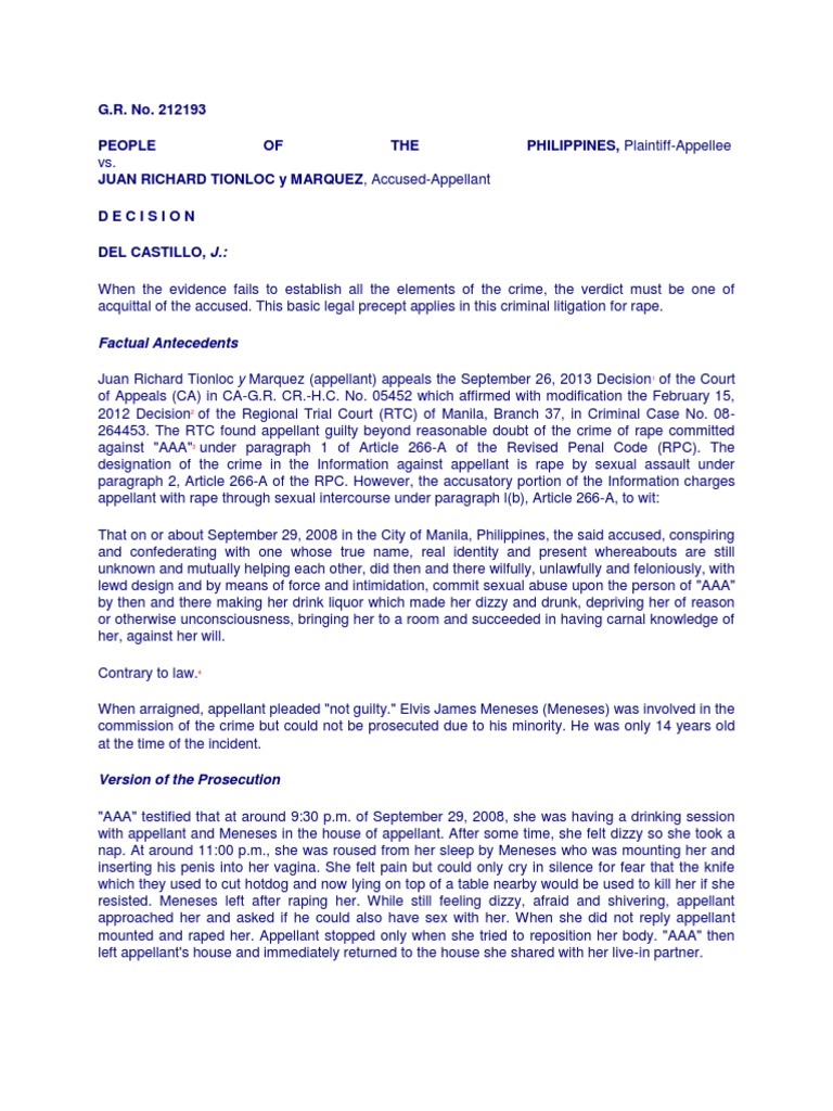 Ruling on Rape Case: Tionloc v. People | PDF | Sexual Assault | Rape