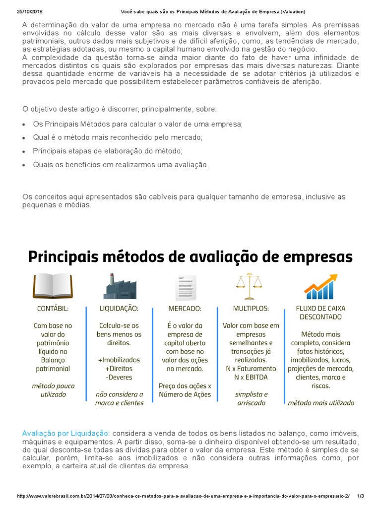 Métodos de VALUATION | PDF | Economia | Investimentos