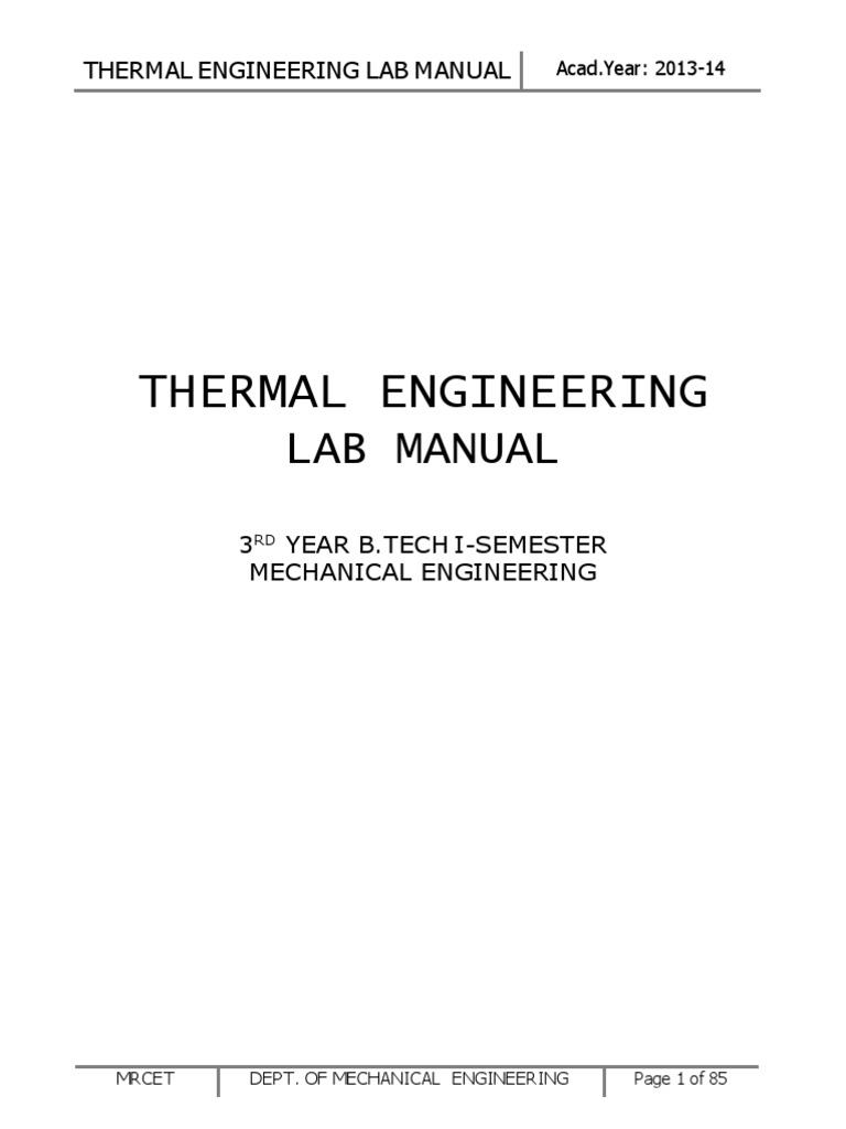 Thermal Engineering Lab Manual 2013-14 | PDF | Internal Combustion ...