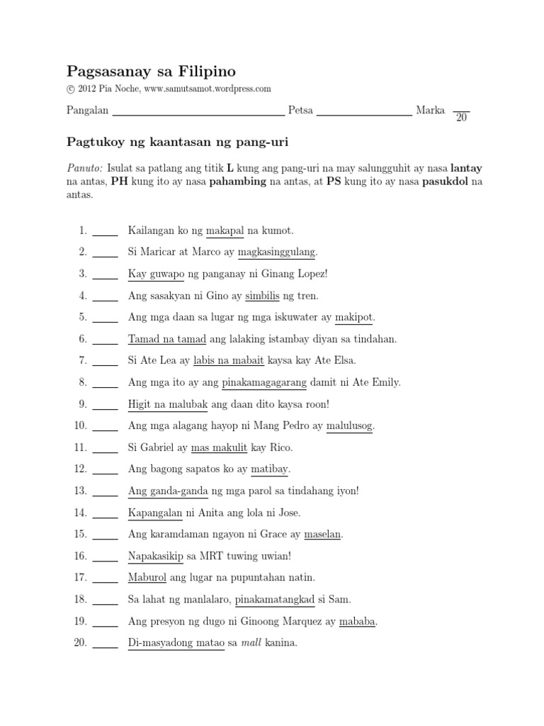 pagtukoy ng kaantasan ng pang uri 2 1 pdf pdf