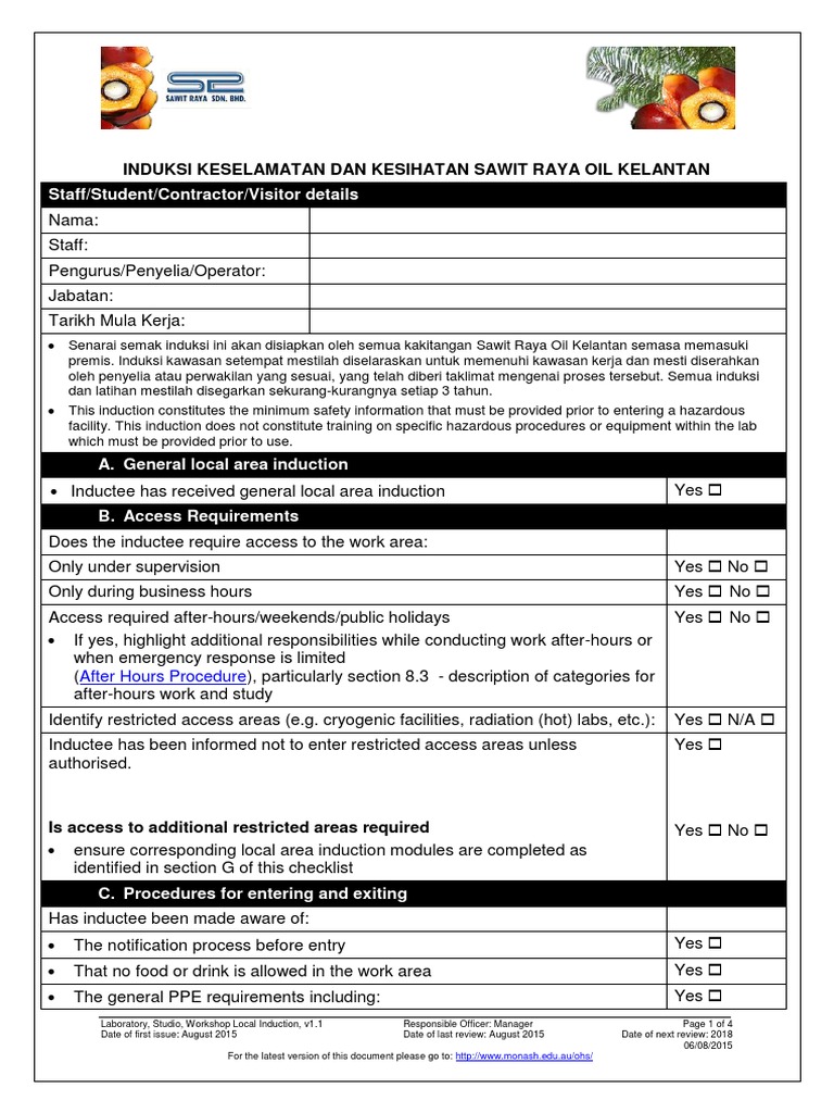 Laboratory Safety Induction Checklist | PDF | Laboratories | Prevention