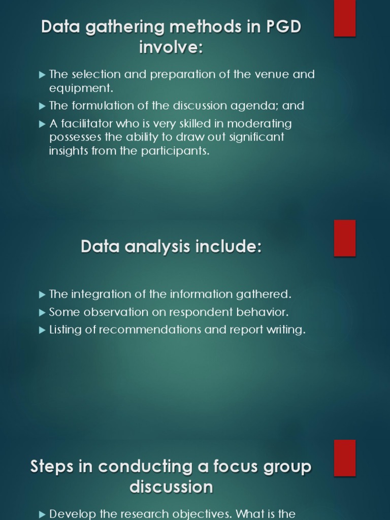 Data Gathering Methods in PGD Involve PDF Observation Focus Group