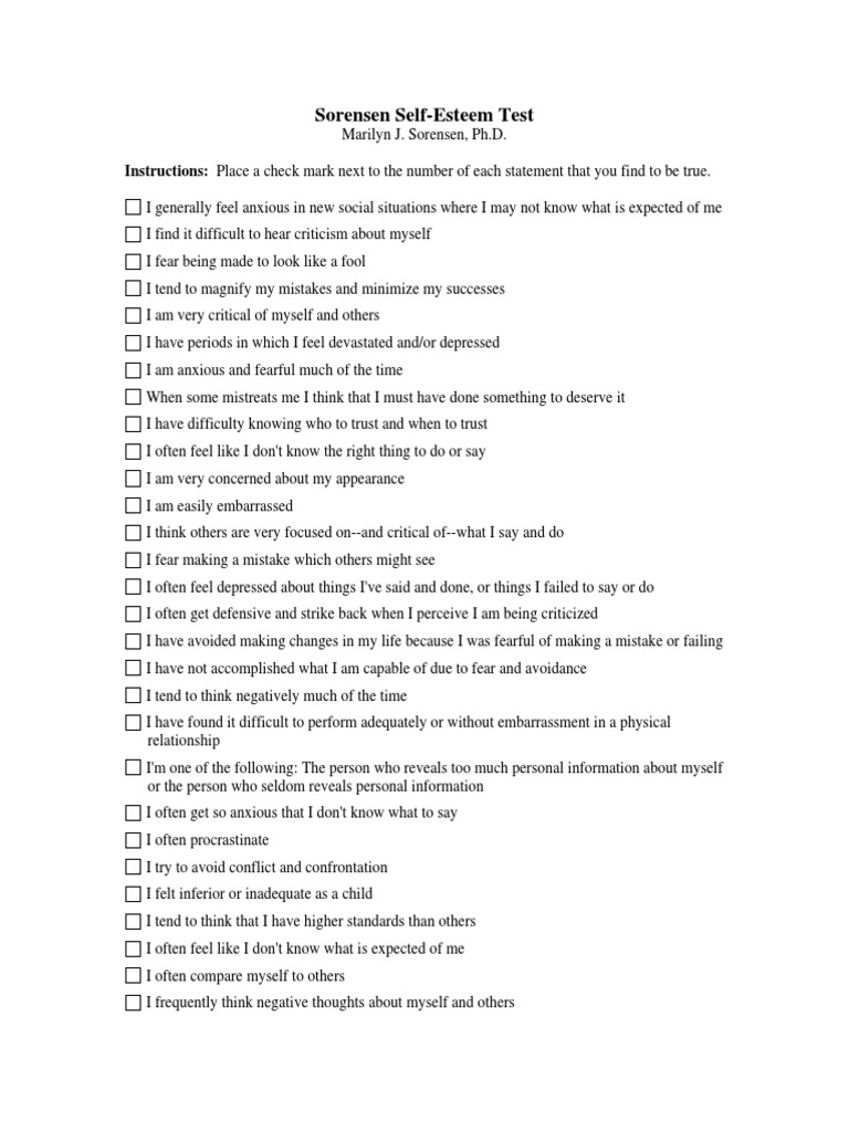 Sorensen Self Esteem Test Criticism Perfectionism Psychology 