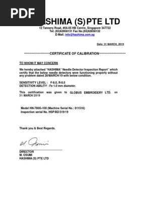 Calibration certificate