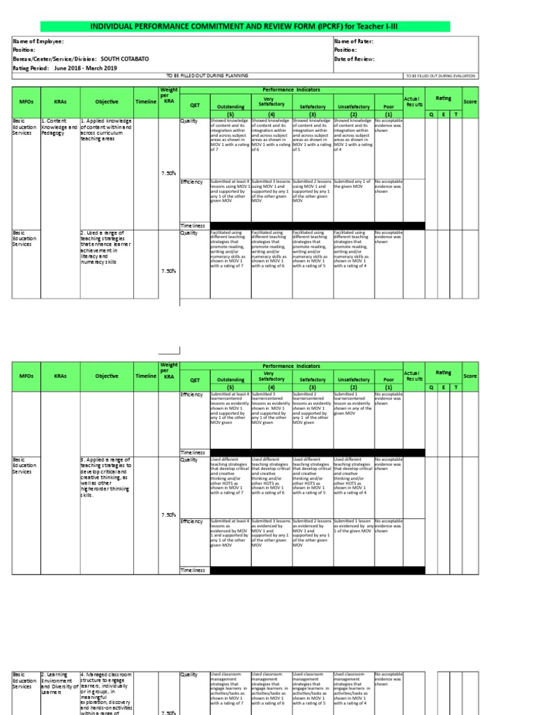IPCRF for Teacher Performance Review | PDF | Curriculum | Learning