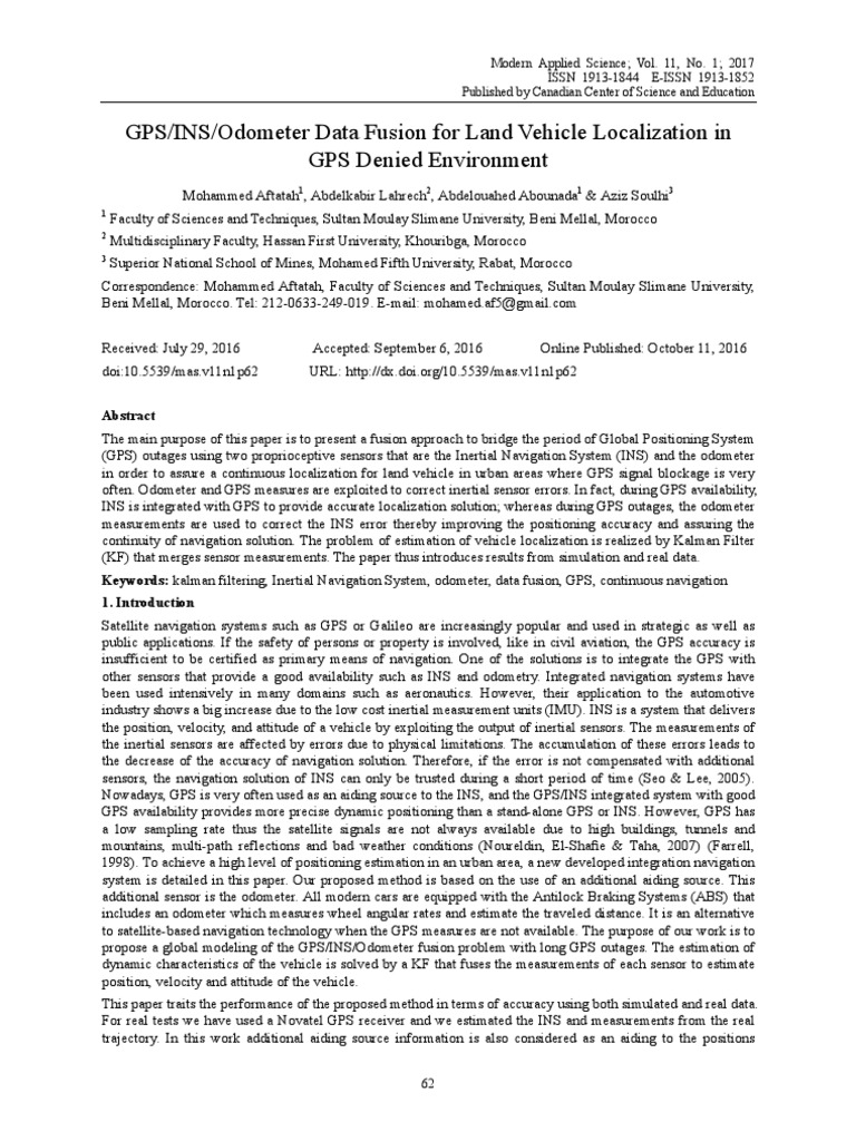 GPS-InS-Odometer Data Fusion For Land Vehicle Localization in GPS | PDF ...