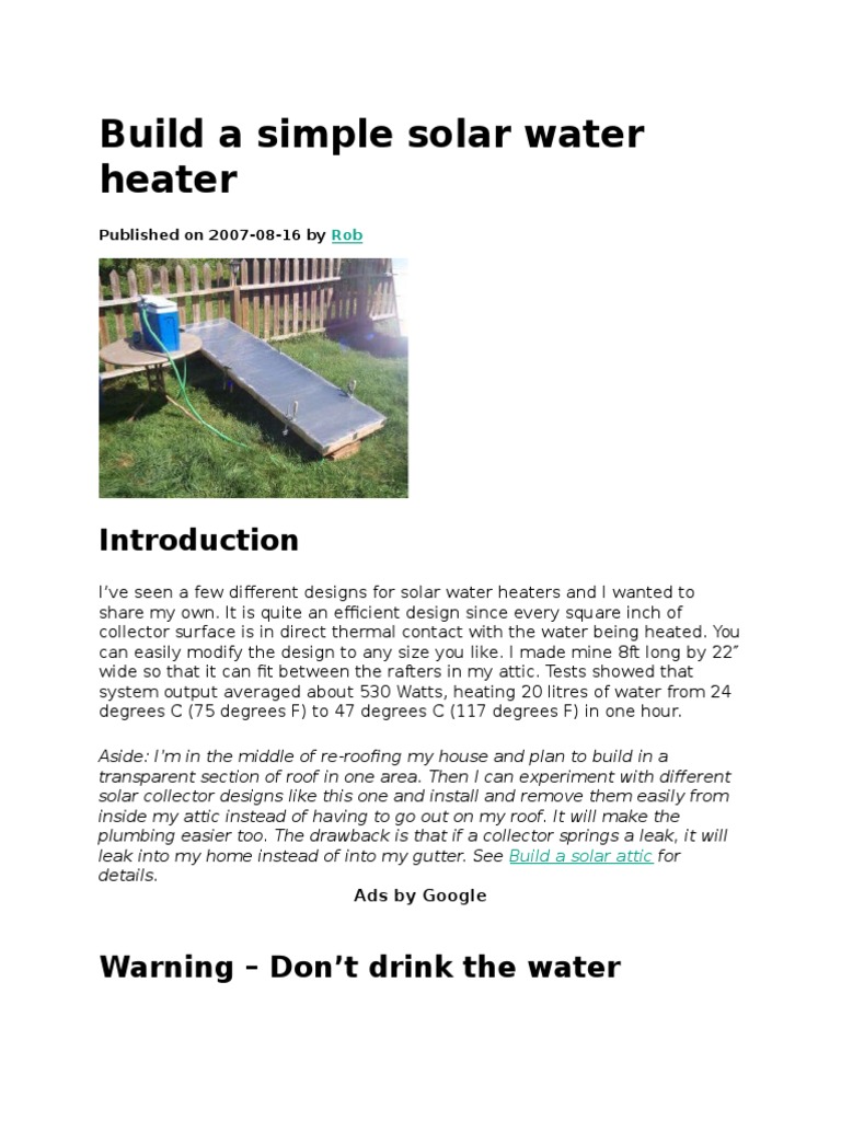 Build A Simple Solar Water Heater PDF Electrical Resistance And