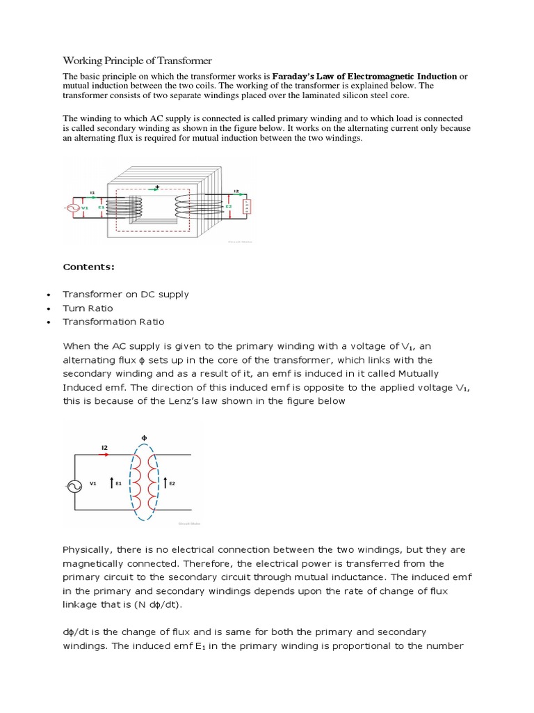 Working Principle of Transformer | PDF | Electromagnetic Induction ...