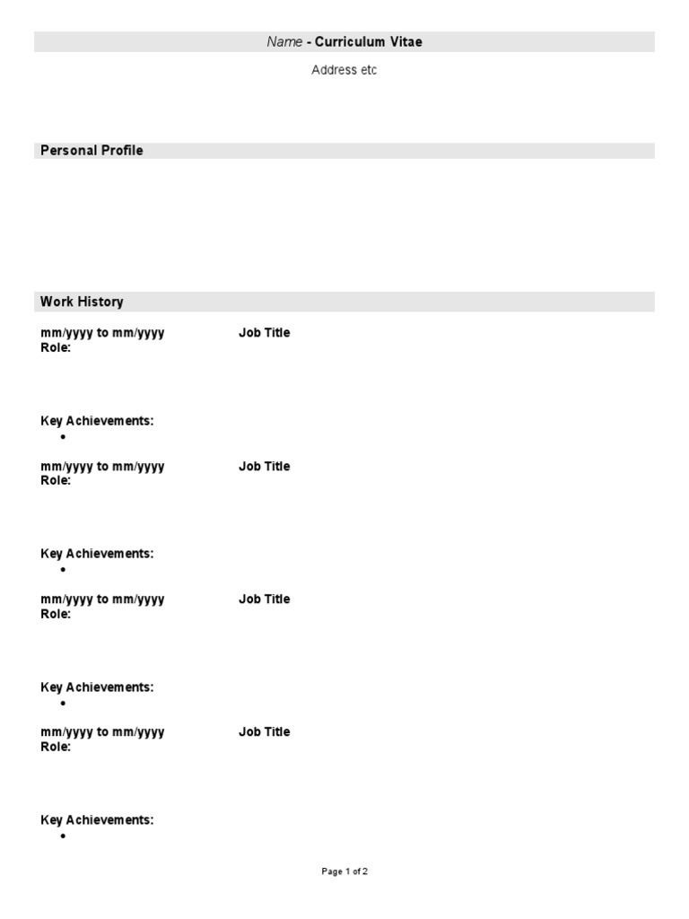 Formal CV Template PDF