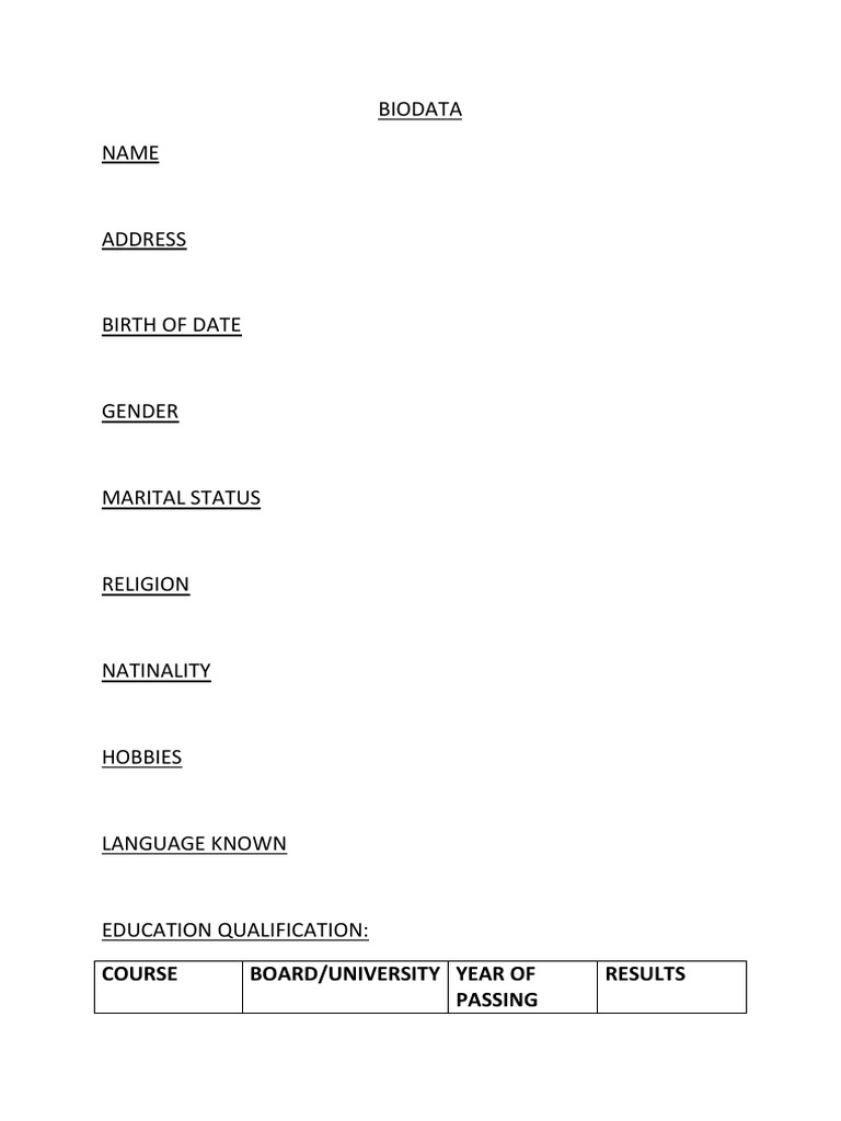 Personal Biodata Template | PDF