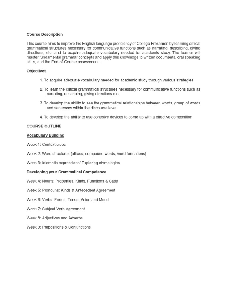English Proficiency Course for Freshmen | PDF | Foreign Language Studies