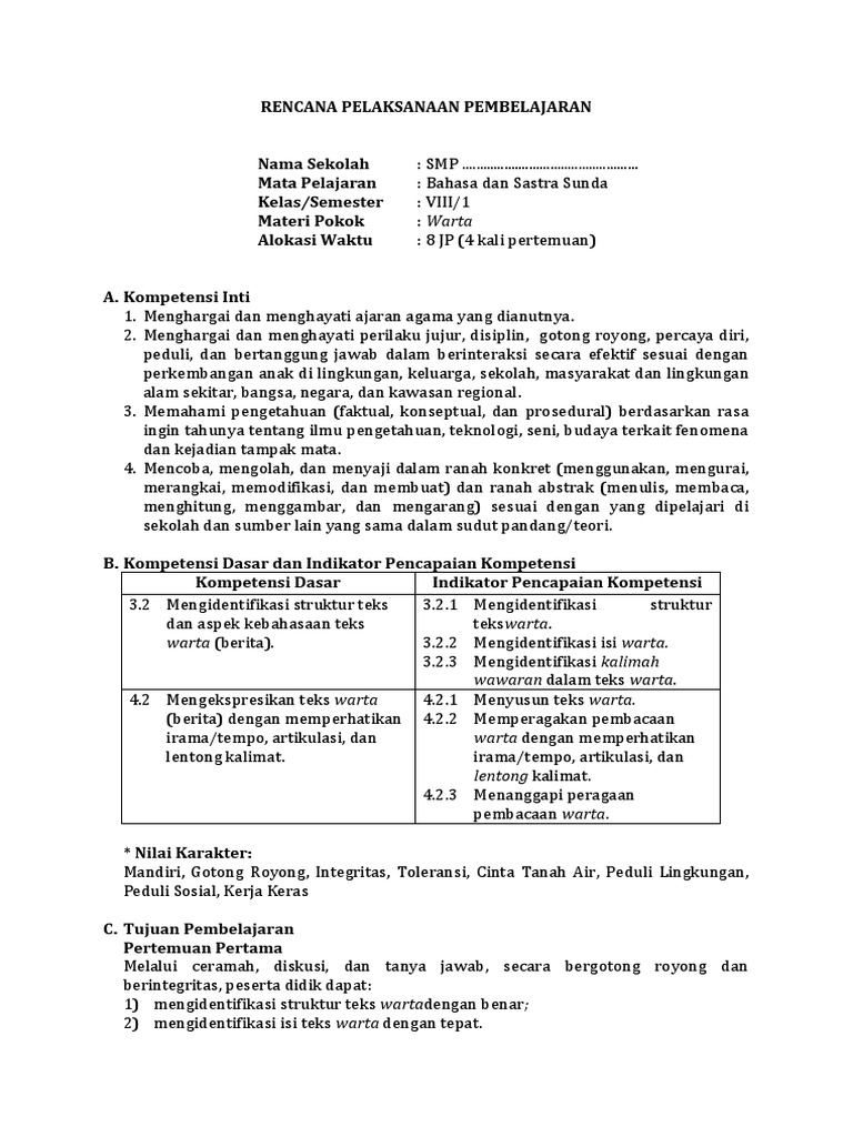 Rpp Daring Bahasa Sunda Kelas 8 File Guru SD SMP SMA