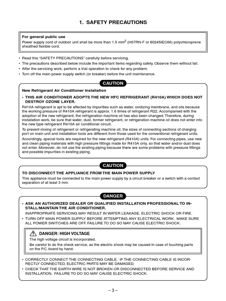 Safety Precautions Caution PDF Air Conditioning Electrical Wiring