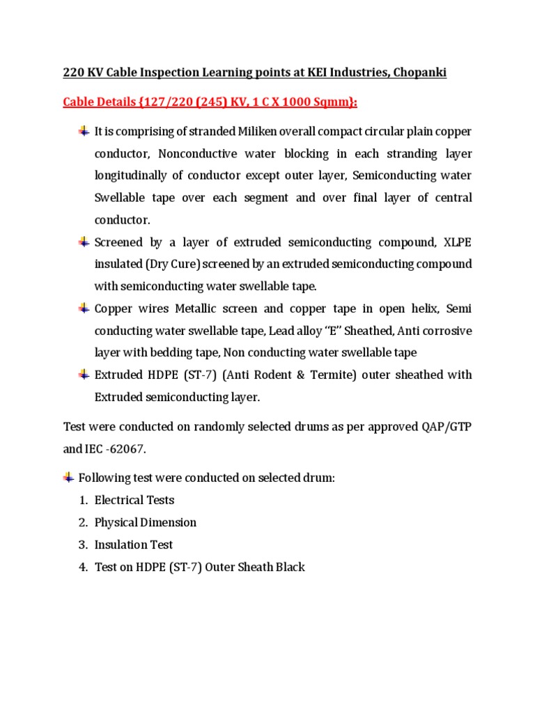 220 KV Cable Inspection Results | PDF | Electrical Resistivity And ...
