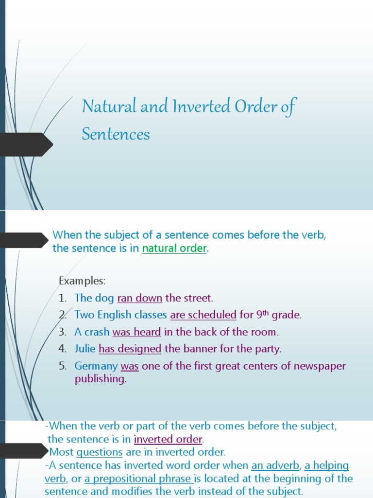 Natural Order Sentences Worksheets