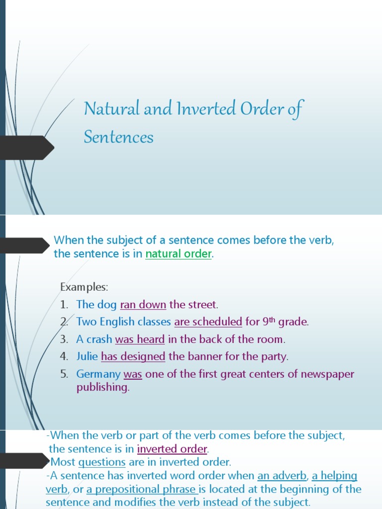 Natural And Inverted Order Of Sentences PDF Verb English Language