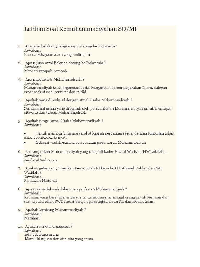 Soal Ismuba Kemuhammadiyahan Beserta Kunci Jawaban Hitungan Soal