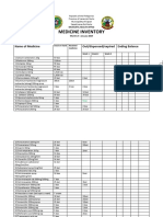 Medicine Inventory: Name of Medicine Out/dispensed/expired Ending Balance