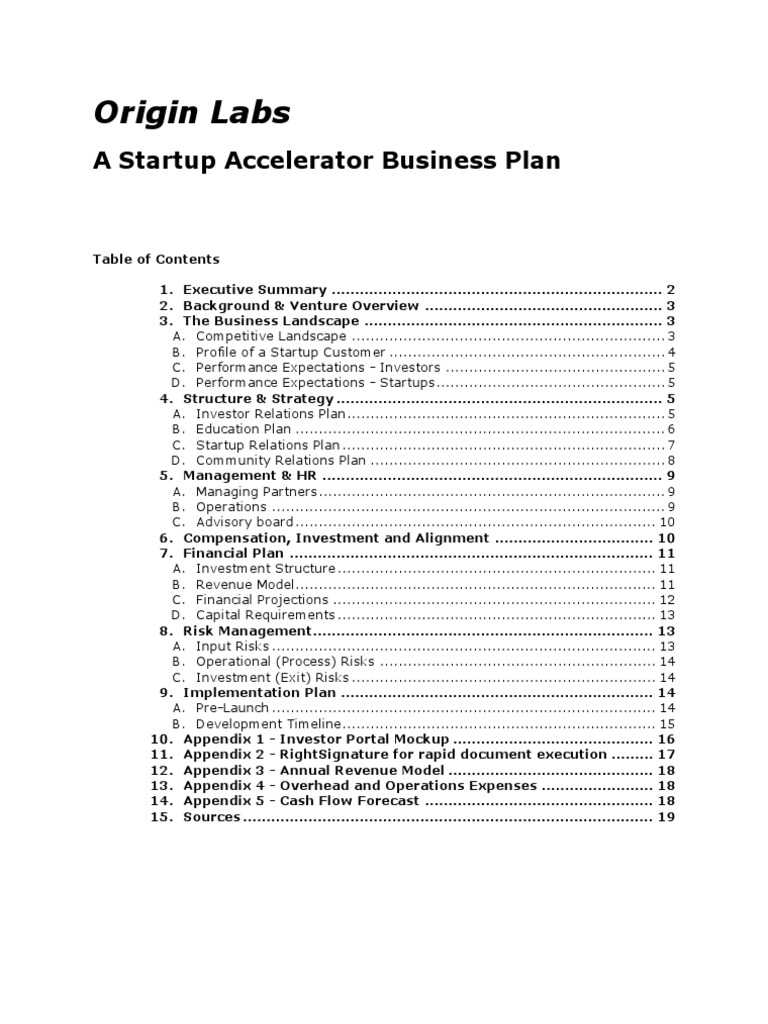 Origin Labs: Startup Accelerator Plan | PDF | Startup Company | Small ...