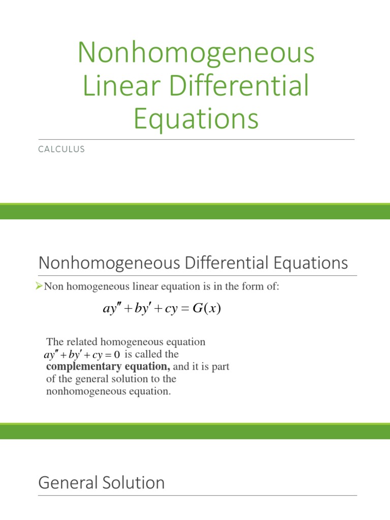 Non Homogeneous Linear Equation Calculas Presentation PDF