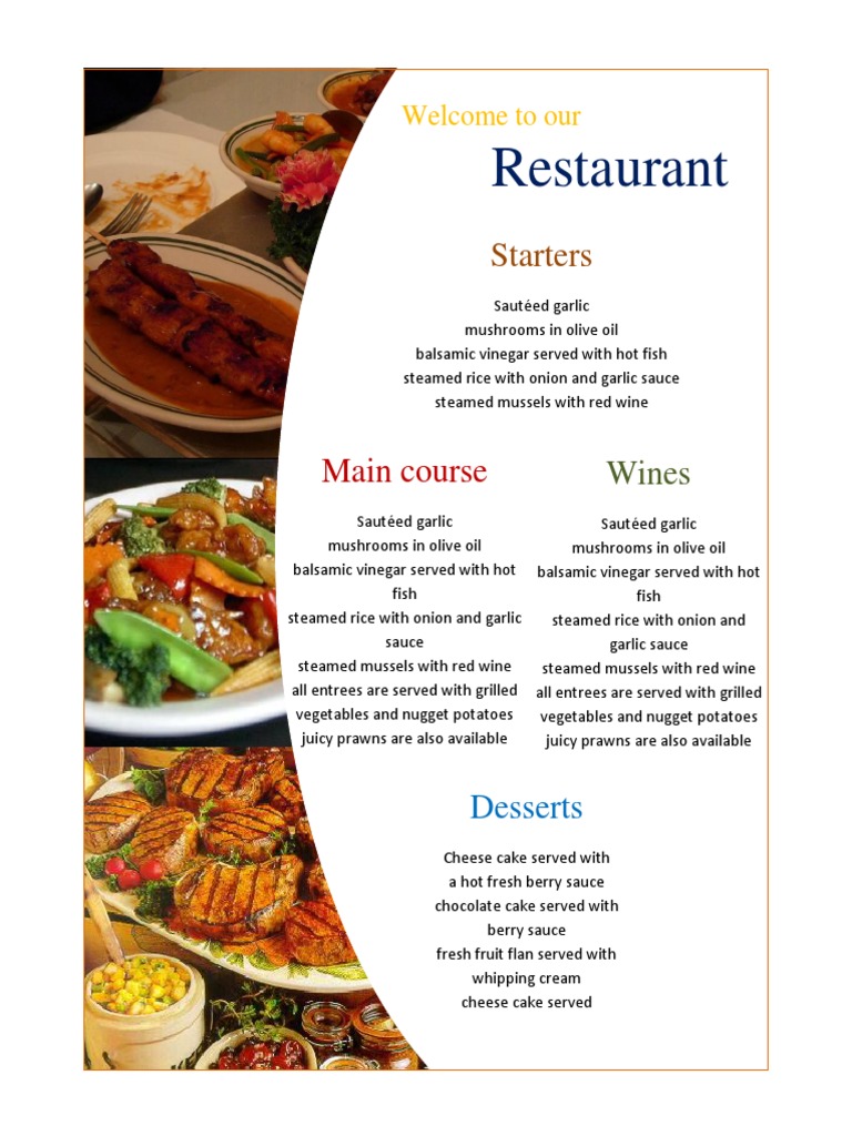 Sample Restaurant Menu PDF | PDF